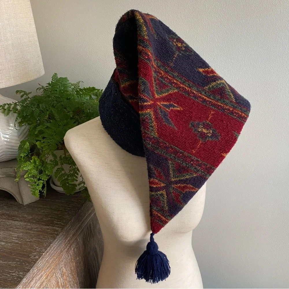 Rare Vtg L.L.‎ Bean Wool Winter Tassle Long Elf Hat Red Blue Green